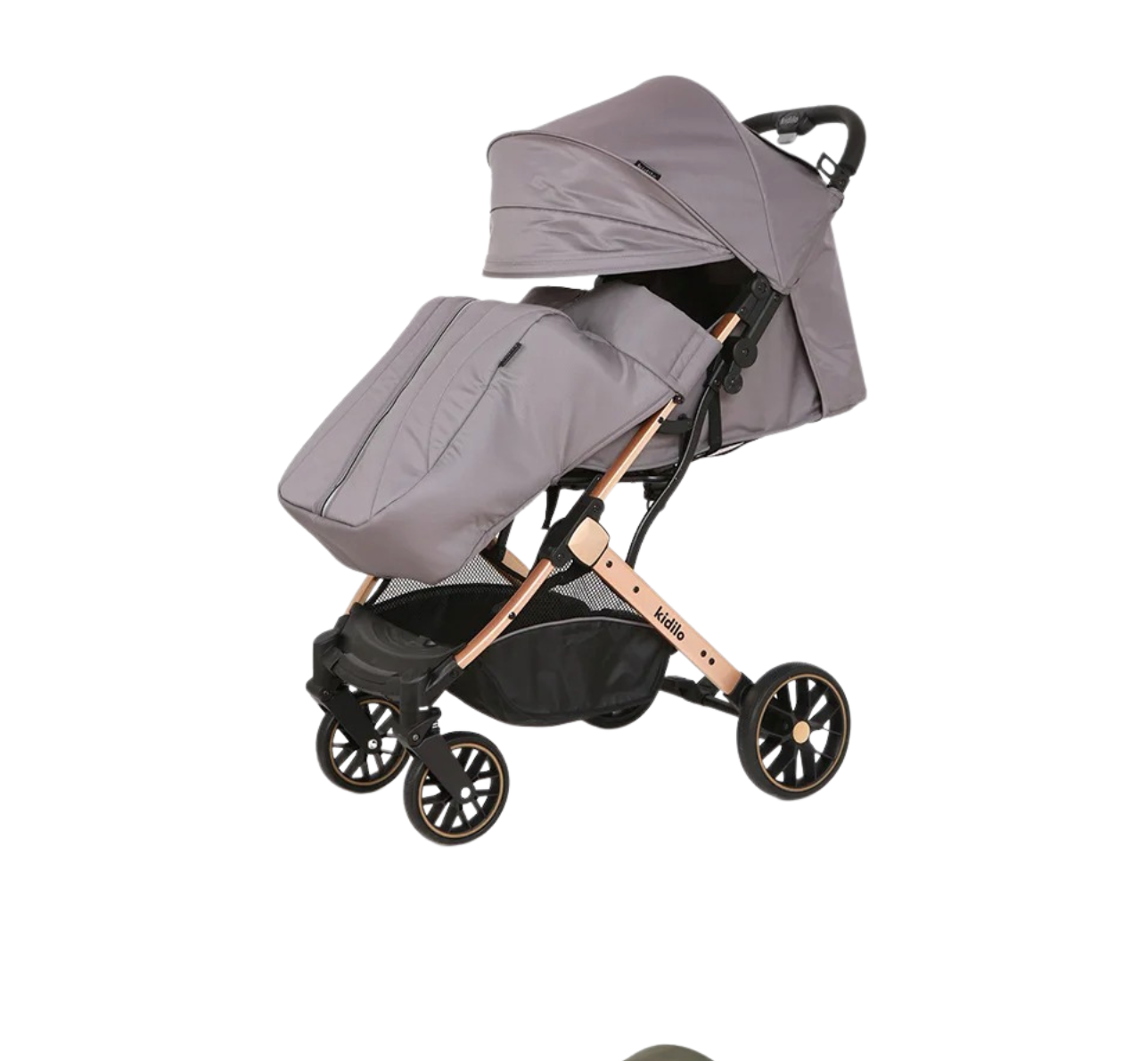 Poussette légère et pliable avec suspensions 4 roues + couvre-pieds