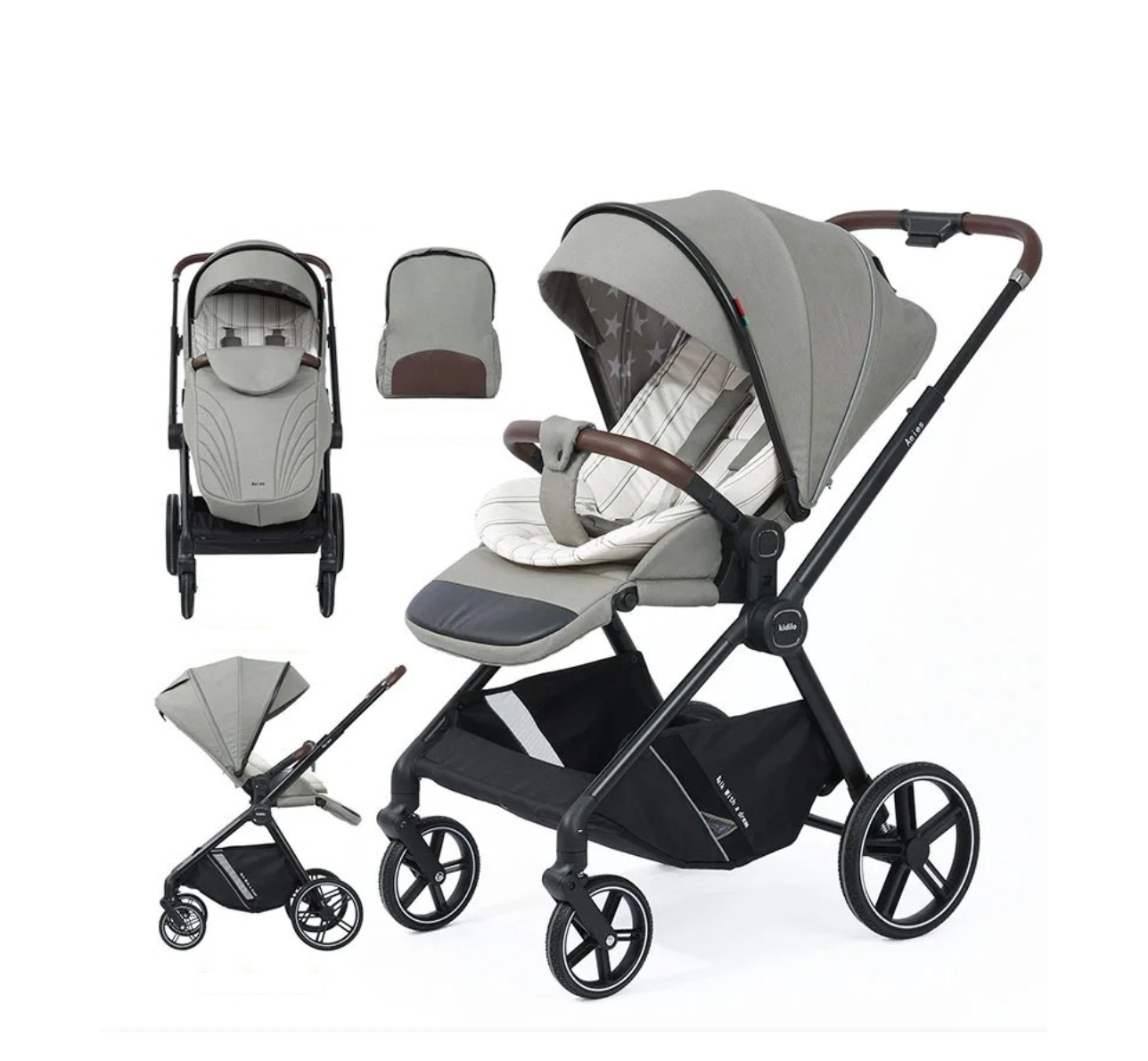 Poussette 2 en 1 pliable avec siège inclinable et sac de rangement