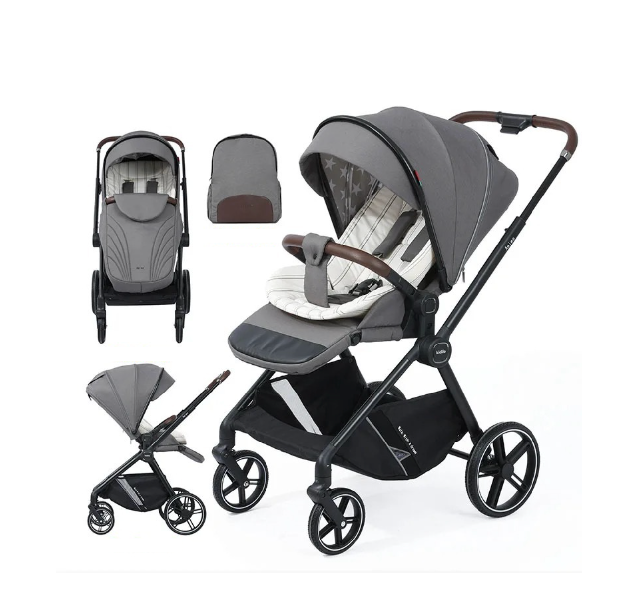 Poussette 2 en 1 pliable avec siège inclinable et sac de rangement