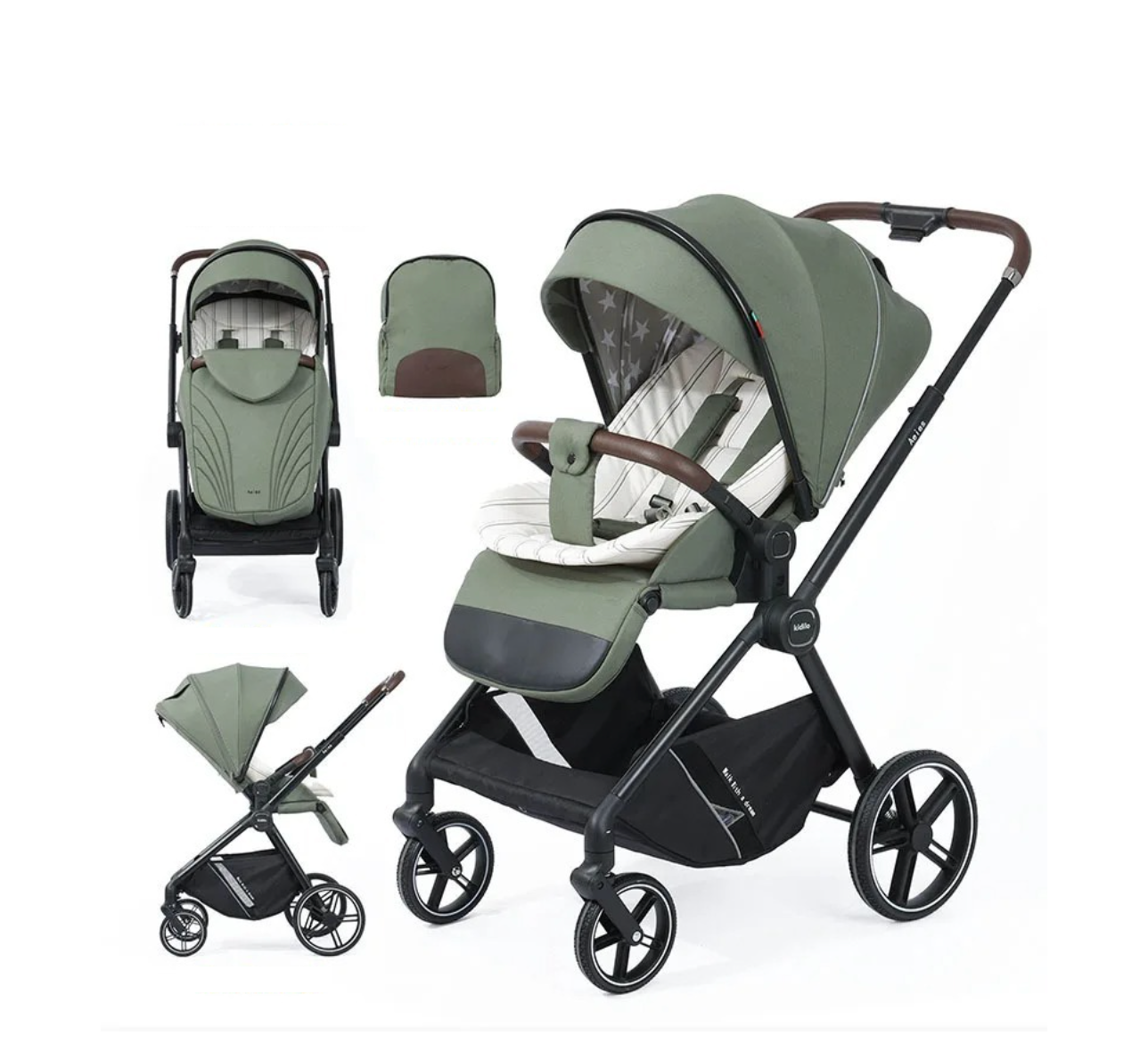 Poussette 2 en 1 pliable avec siège inclinable et sac de rangement