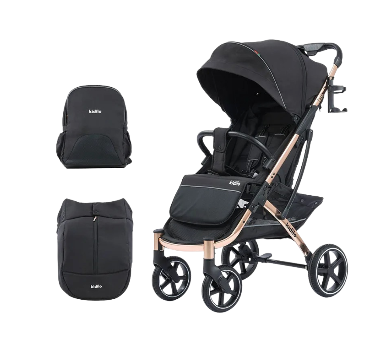 Poussette 3 en 1 légère, pliable, avec couvre-pieds et sac de rangement