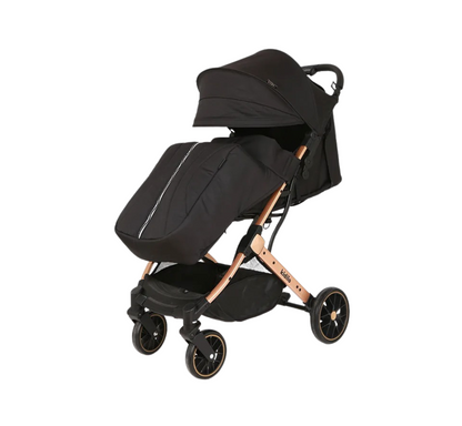 Poussette légère et pliable avec suspensions 4 roues + couvre-pieds