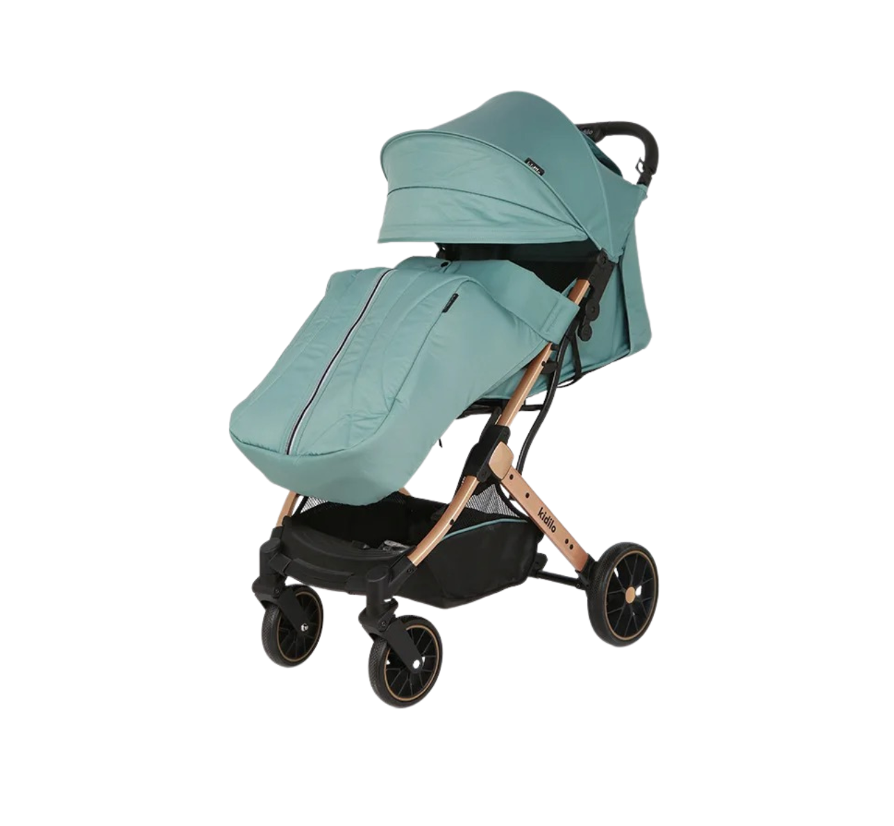 Poussette légère et pliable avec suspensions 4 roues + couvre-pieds
