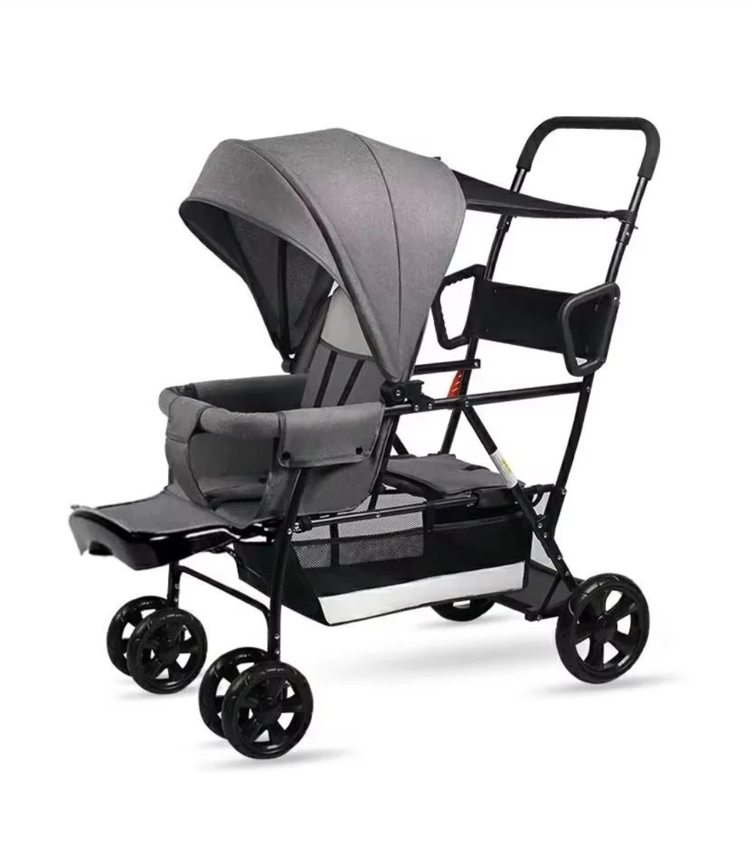 Poussette double tandem grand confort et haute adhérence