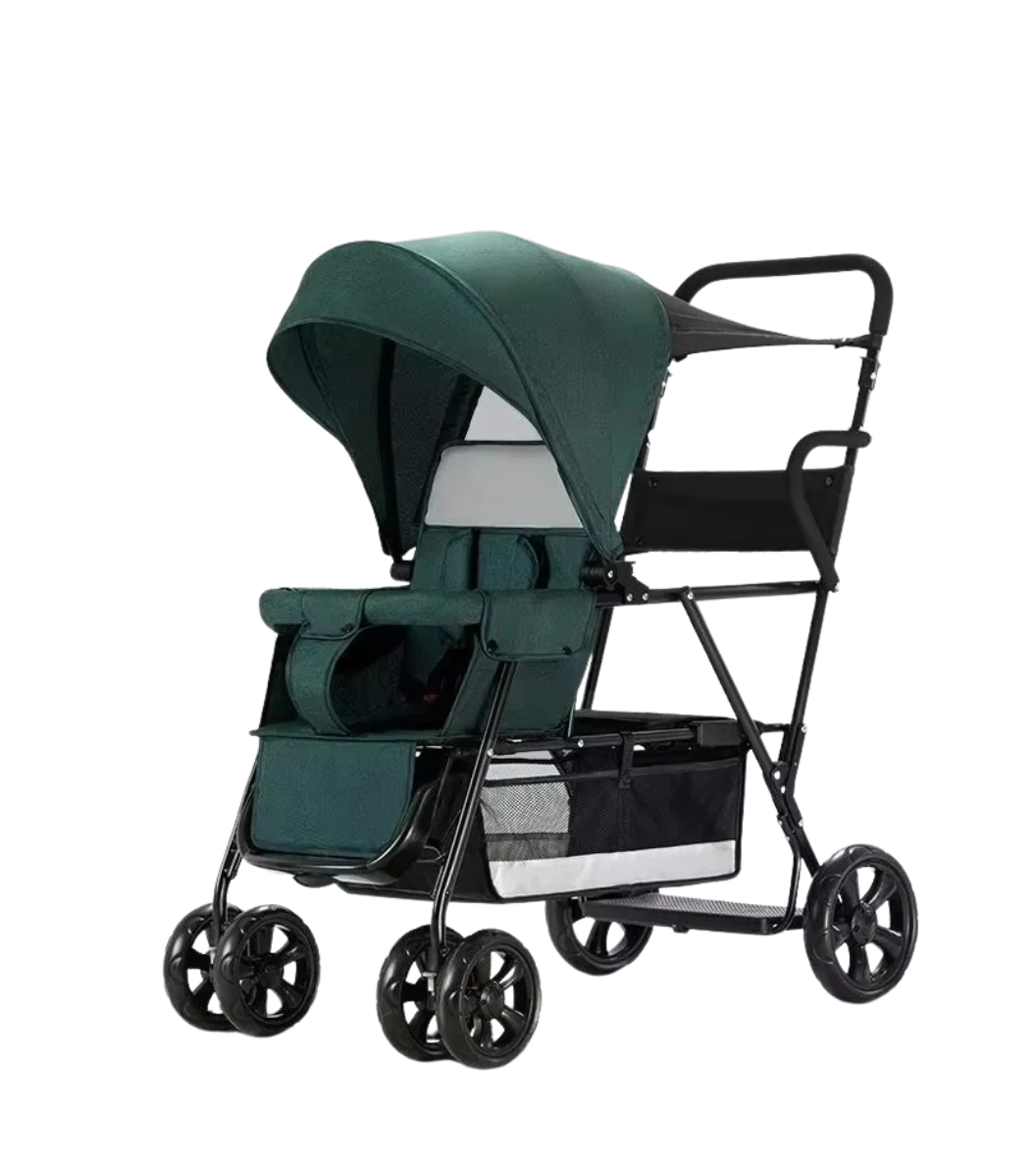 Poussette double tandem grand confort et haute adhérence