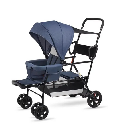 Poussette double tandem grand confort et haute adhérence