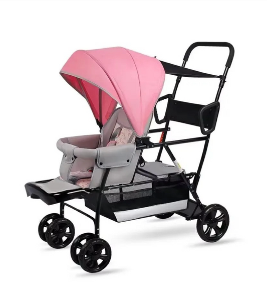 Poussette double tandem grand confort et haute adhérence