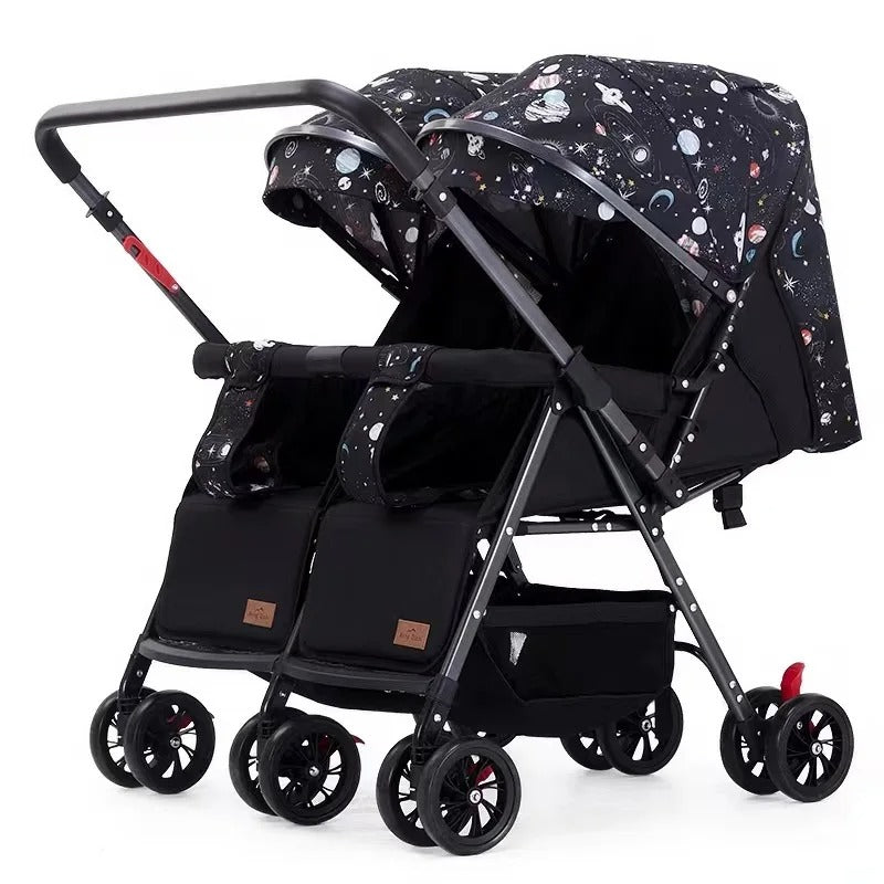 Poussette double convertible avec roues rotatives et antichocs